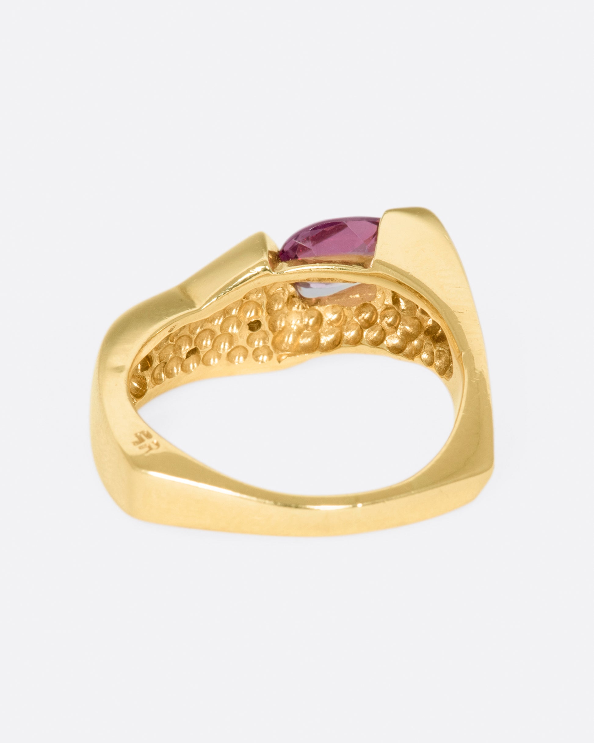 This ring looks different from every angle, is both substantial and comfortable, and stacks well with others.