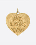 A large, textured heart tag with sweet sentiments on either side.