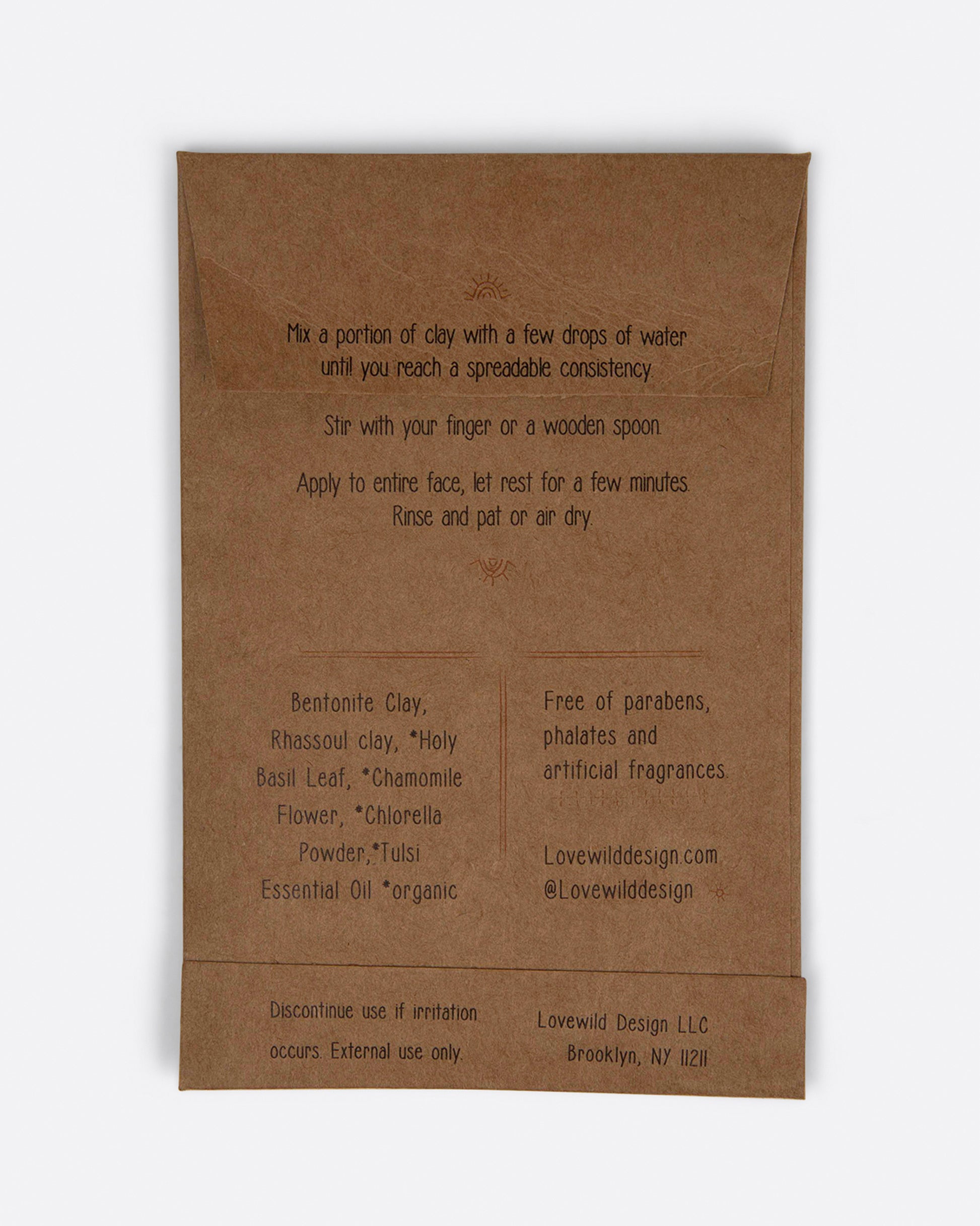 The back side of the kraft paper envelope packing of the Deep Pore Cleansing Face Mask.