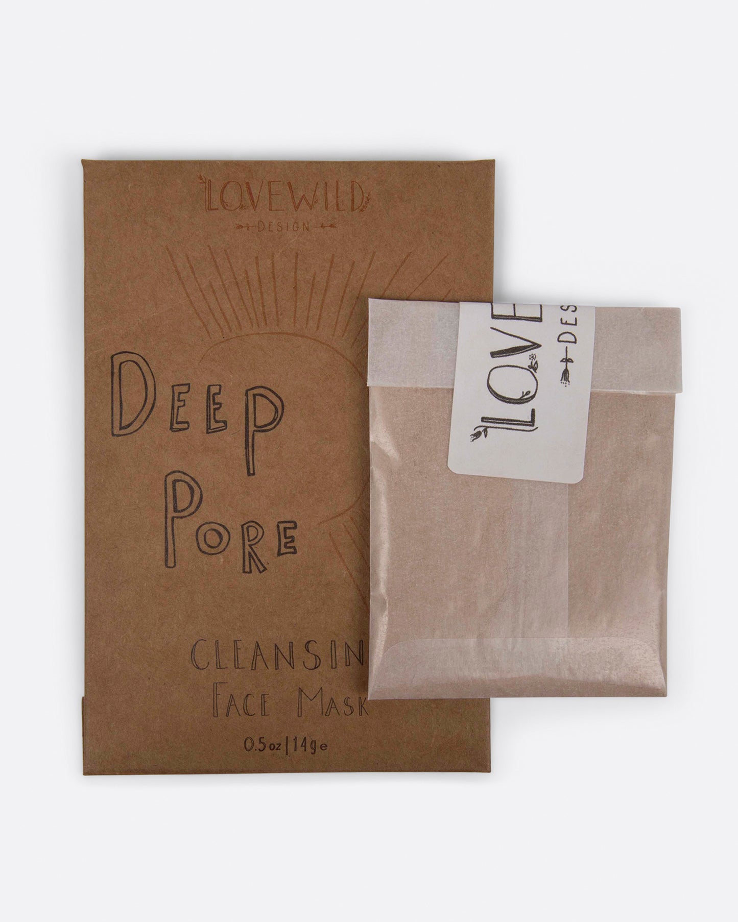 The kraft paper envelope packing of the Deep Pore Cleansing Face Mask shown with the packet containing the powder form of the mask. 