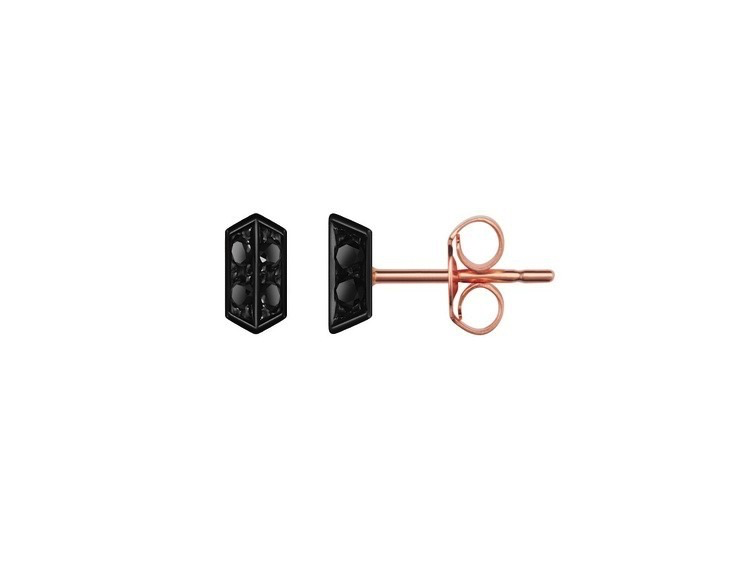 SELIN KENT BLACKENED 14K ROSE GOLD BAR SOPHIA STUD EARRINGS WITH 4 BLACK DIAMONDS - SINGLE *SEE NOTES*