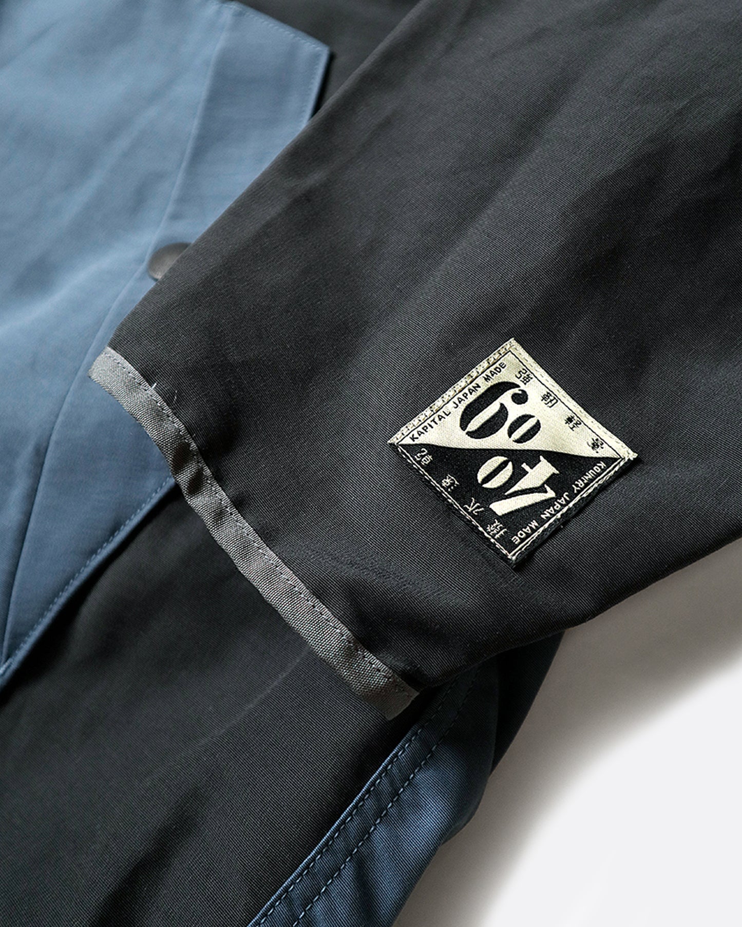A close up on the gray sleeve of the 60/40 two-tone anorak.