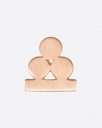 Lori Leven Balanced Circles stud earring in rose gold, three brushed gold circles stacked on a flat base