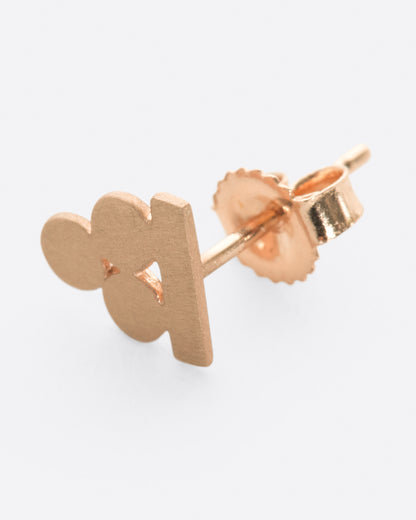 Rose gold stacked circles stud earring, angled view showing the post