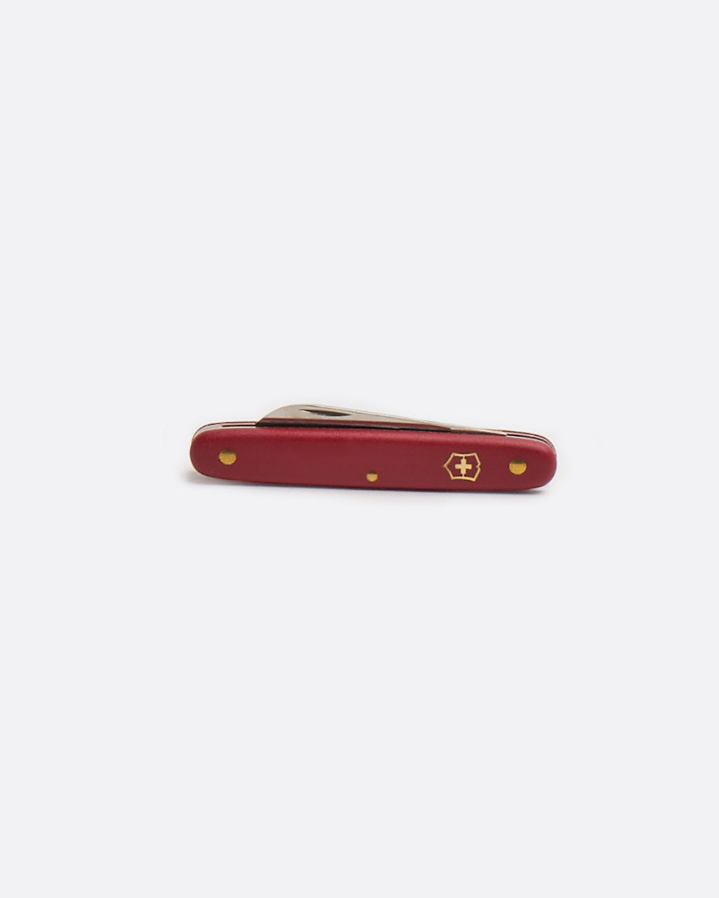 Victorinox floral knife with red handle, shown closed
