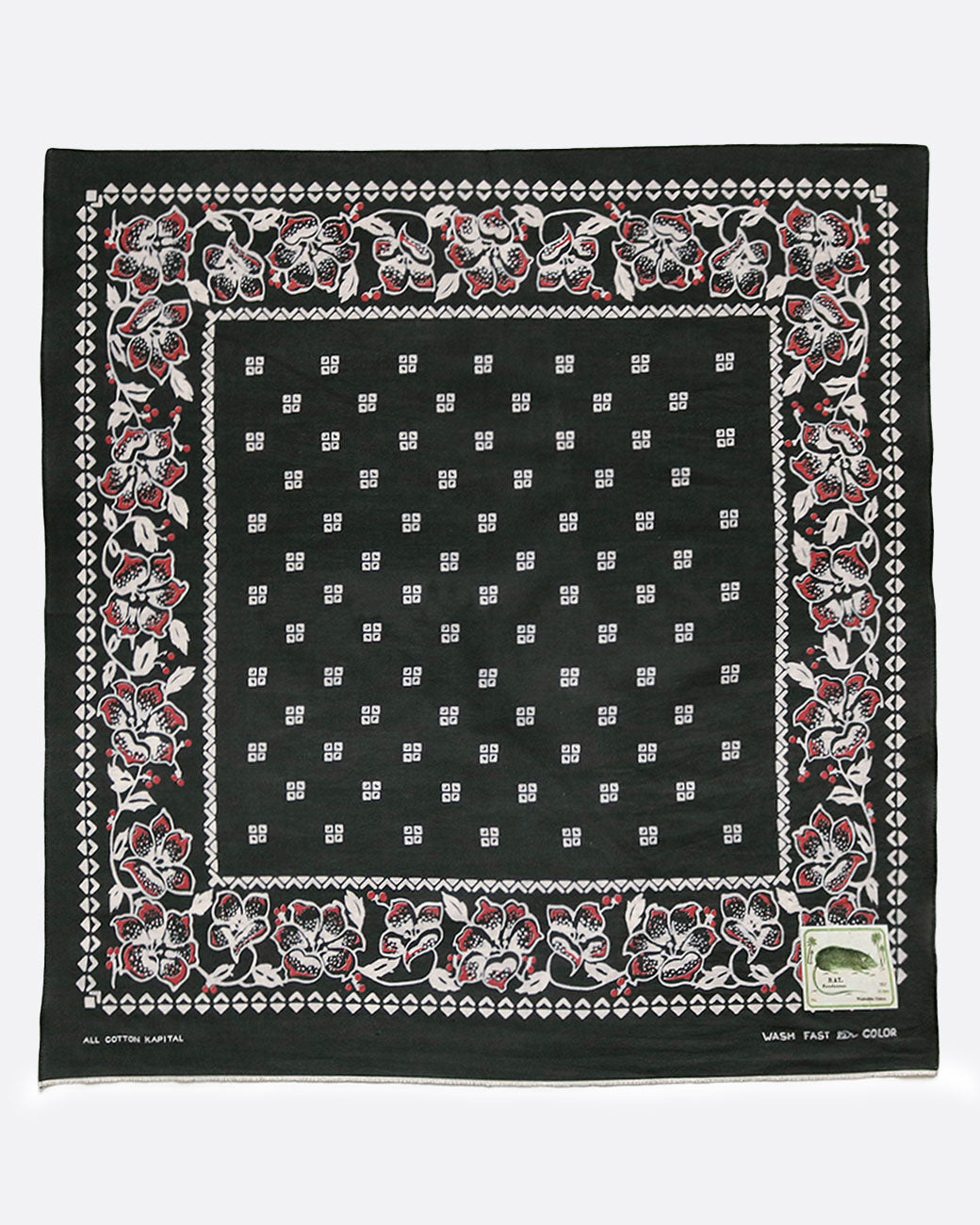 Kapital amazon lily bandana in black, shown laying flat.