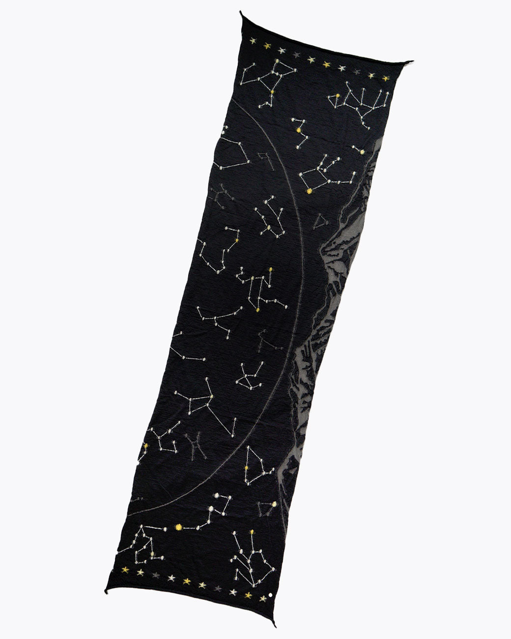 Kapital constellation scarf in black, shown laying flat.