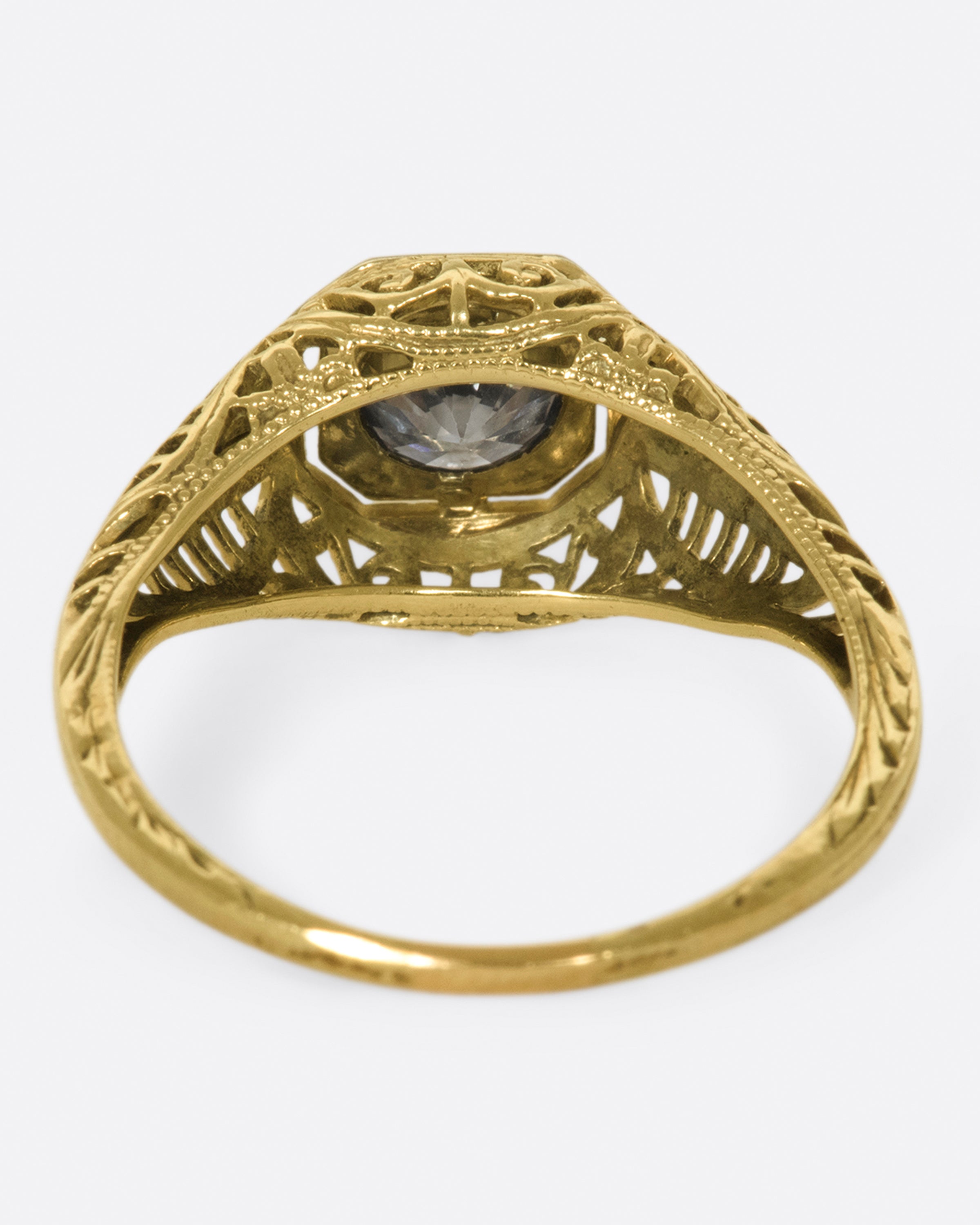 Art Deco Palladium 1/3 Carat Crown Scrolls Filigree Solitaire Ring Setting  — Antique Jewelry Mall