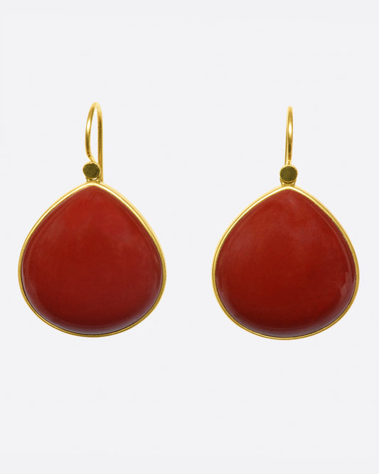 A pair of saturated, polished red jasper teardrops set in Lola Brooks' signature bezel settings.