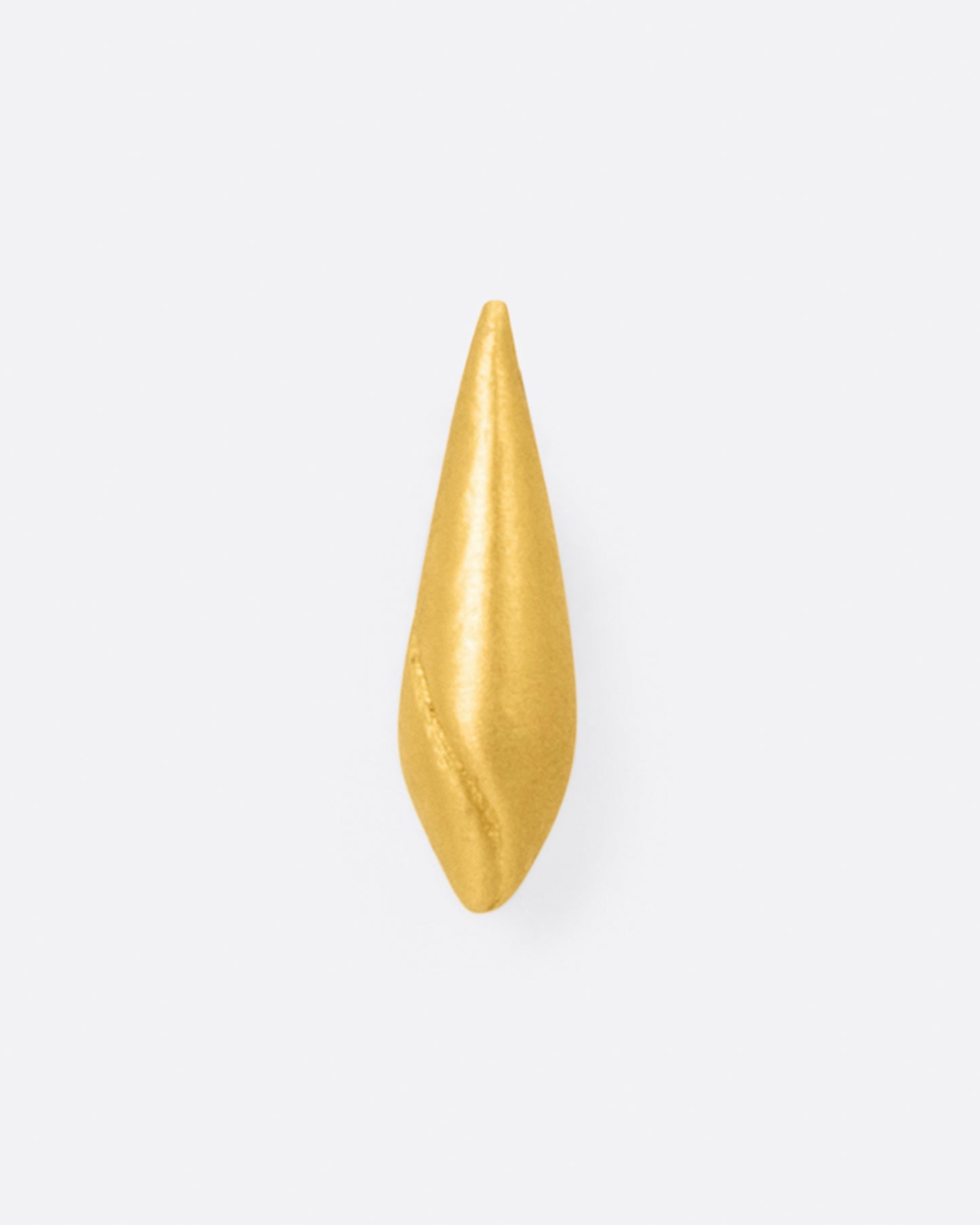 A cone shaped 22k yellow gold stud earring with a line following the curve of the earring, shown from the front.