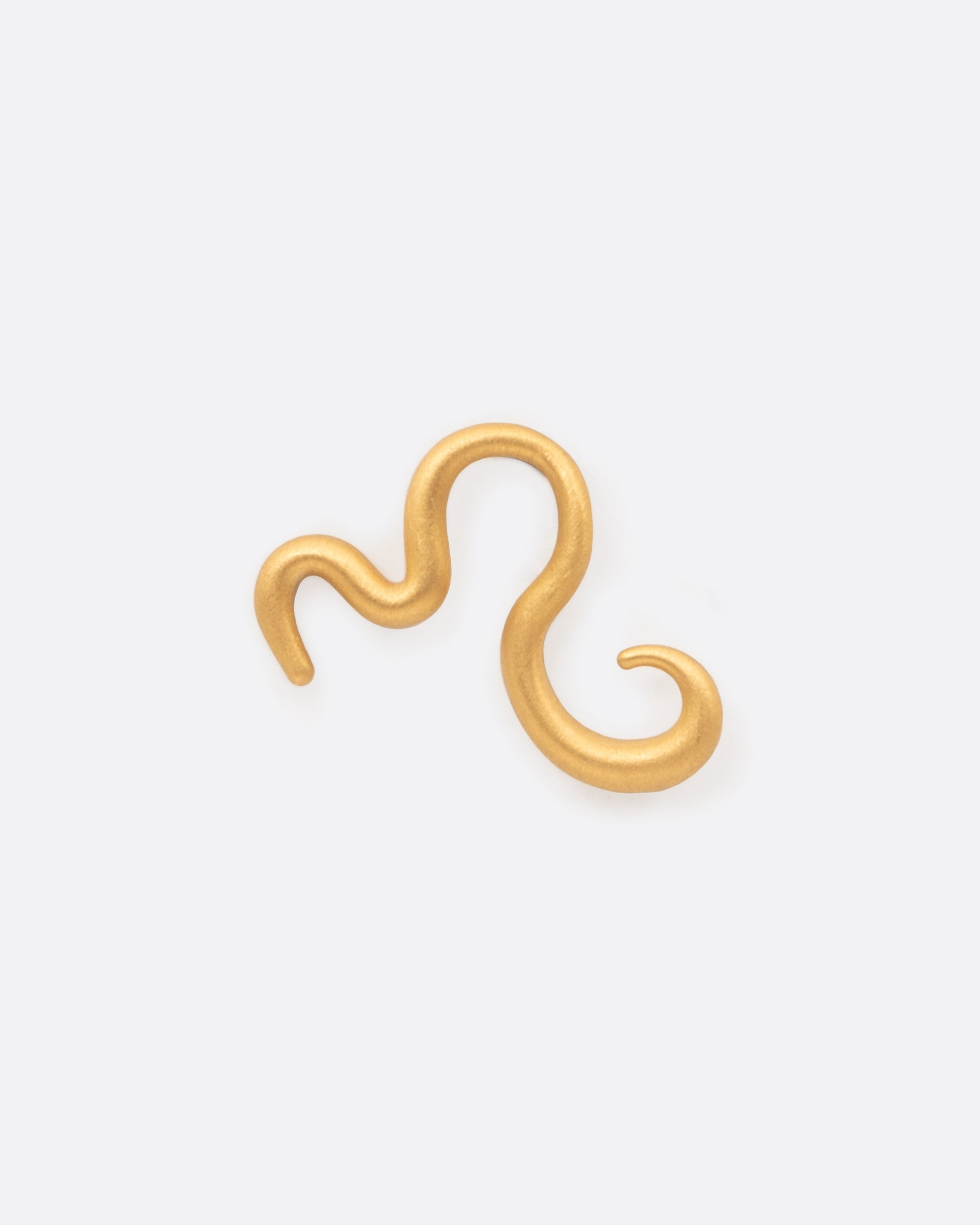 A curved 22k yellow gold snake stud earring, meant for the left ear.