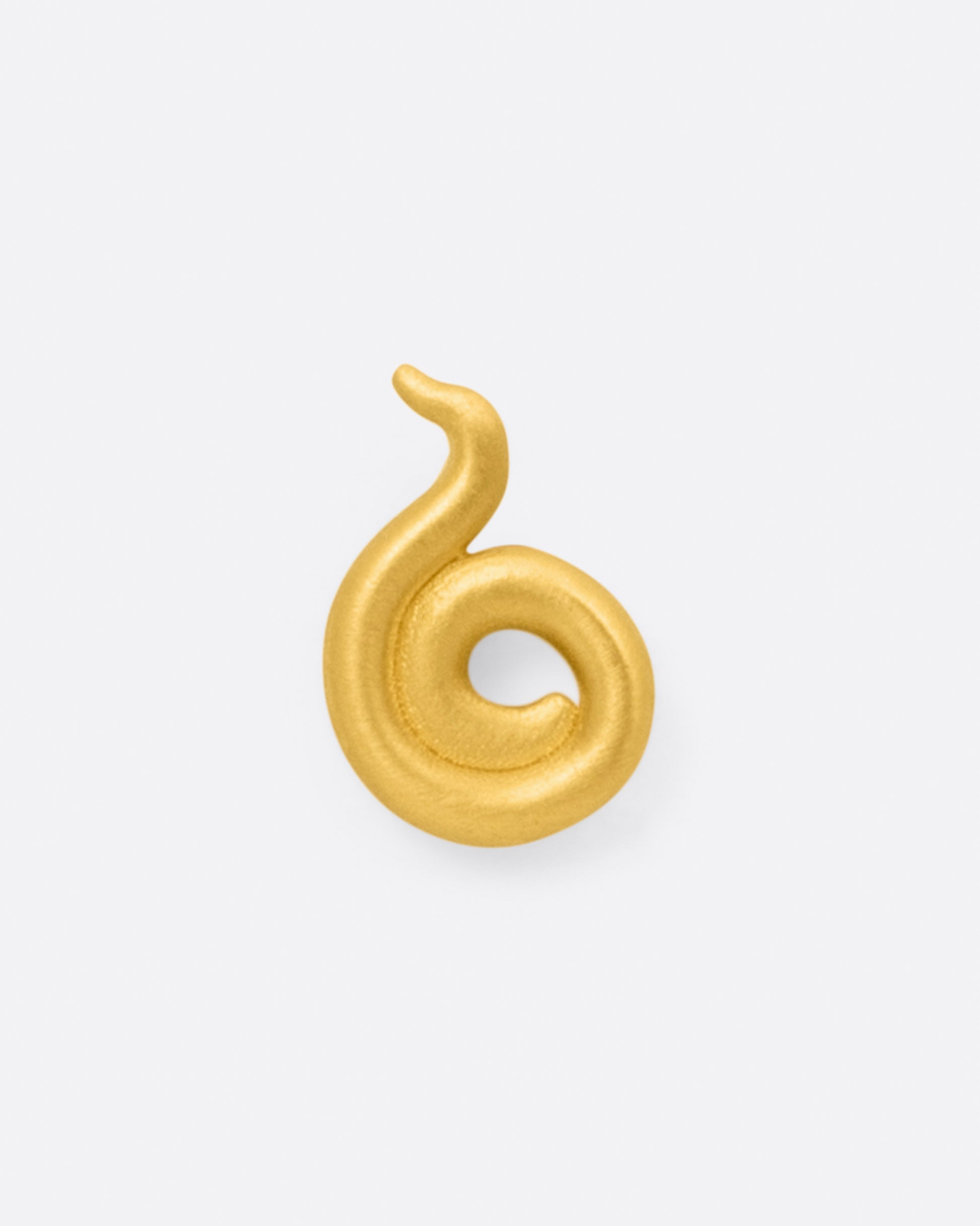 A coiled 22k yellow gold stud earring, shown from the front.