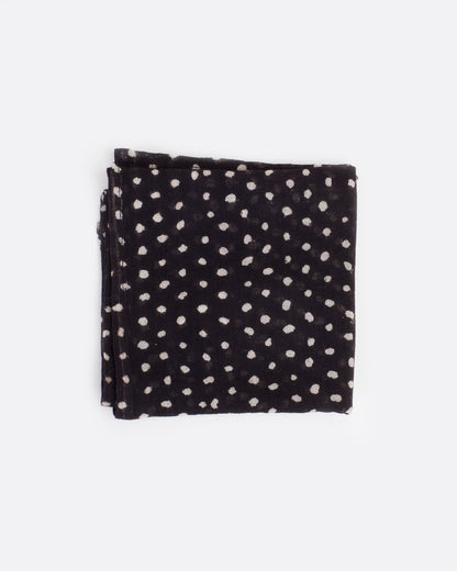 Black bandana with white polka dots, shown folded.