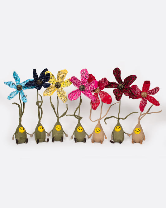 Handmade smiley face flower bulb dolls made from vintage fabrics.