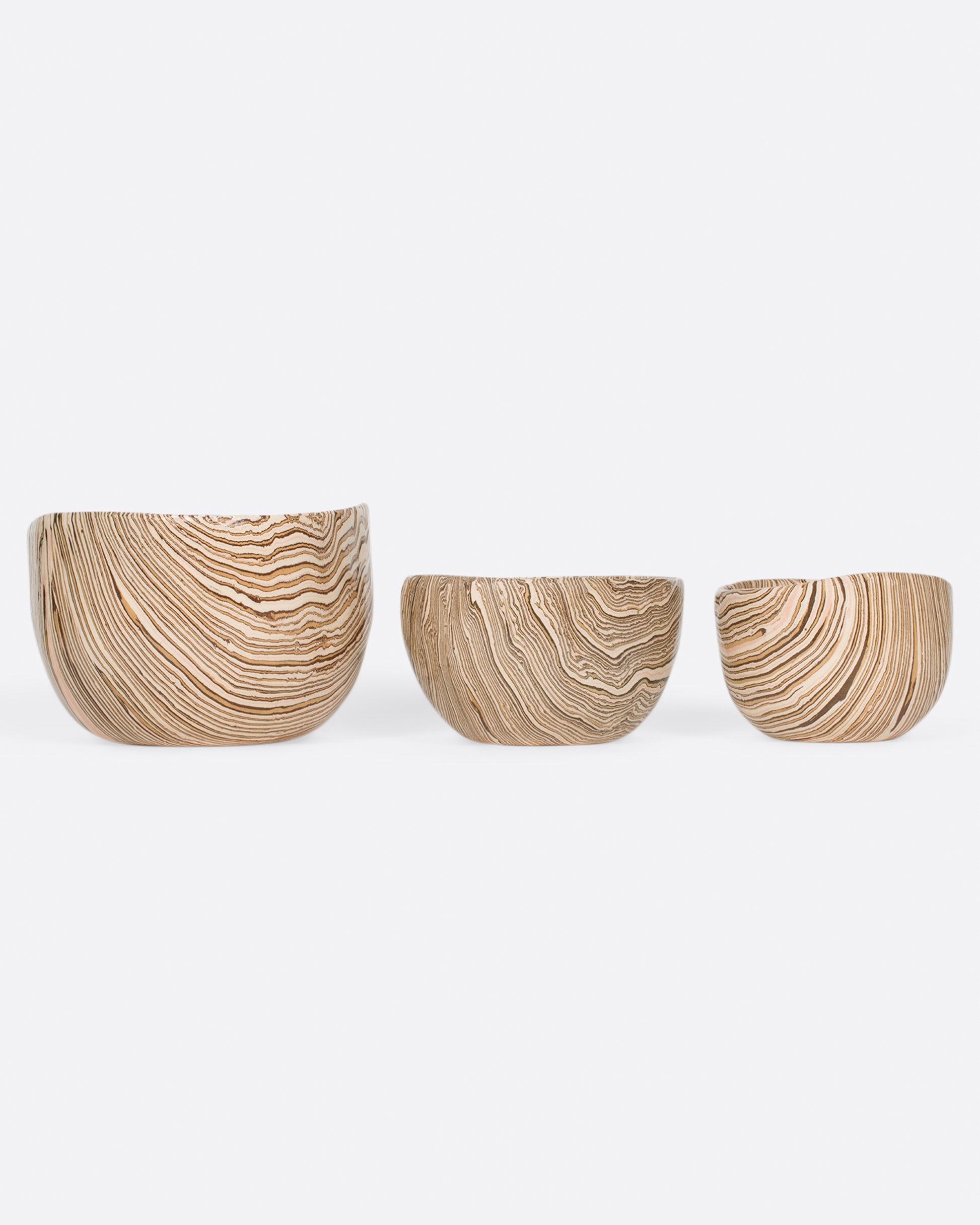 A new iteration of these beloved nerikomi bowls; this time in shades of brown and pink, fully glazed.