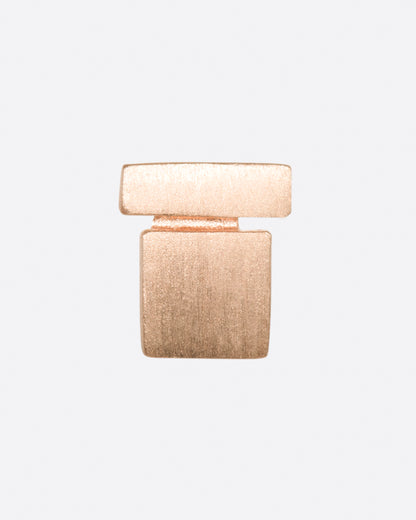 Rose gold square and bar stud earring, front view