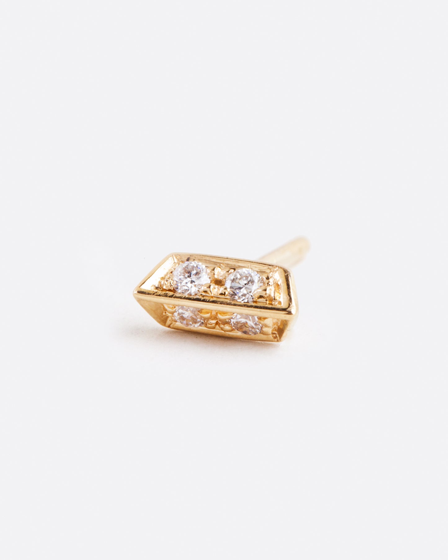 14k yellow gold angled bar stud earring with diamonds by Selin Kent, shown from the front.