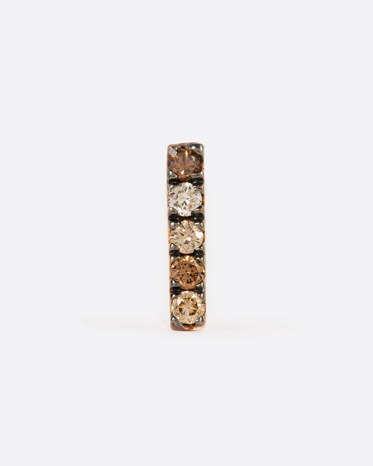 Rose gold bar earrings with five diamonds in mixed shades of brown.