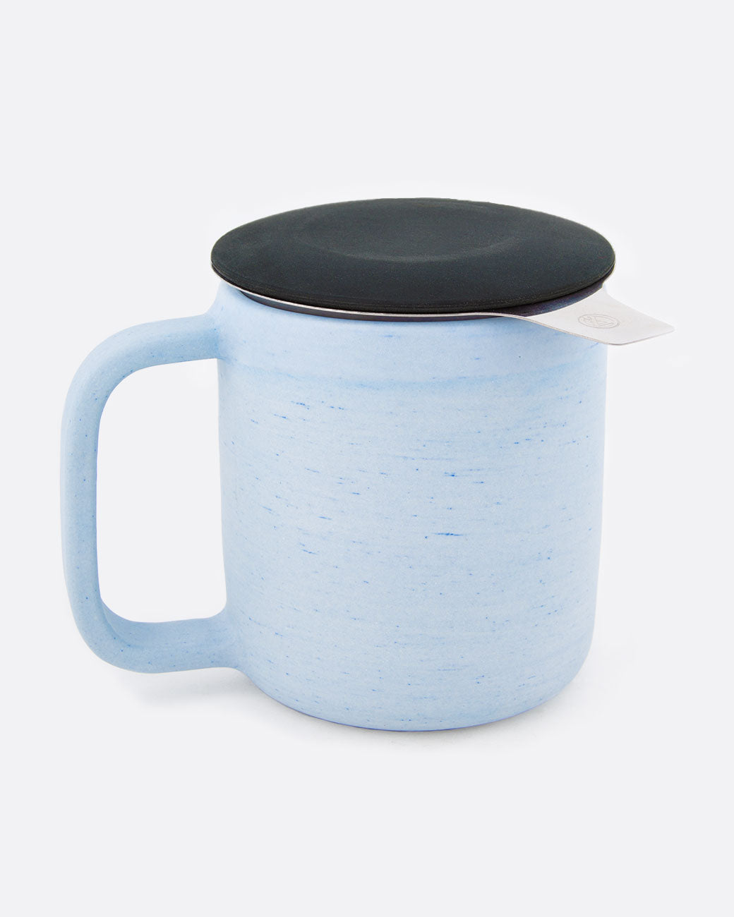 Blue mug with tea diffuser inside.