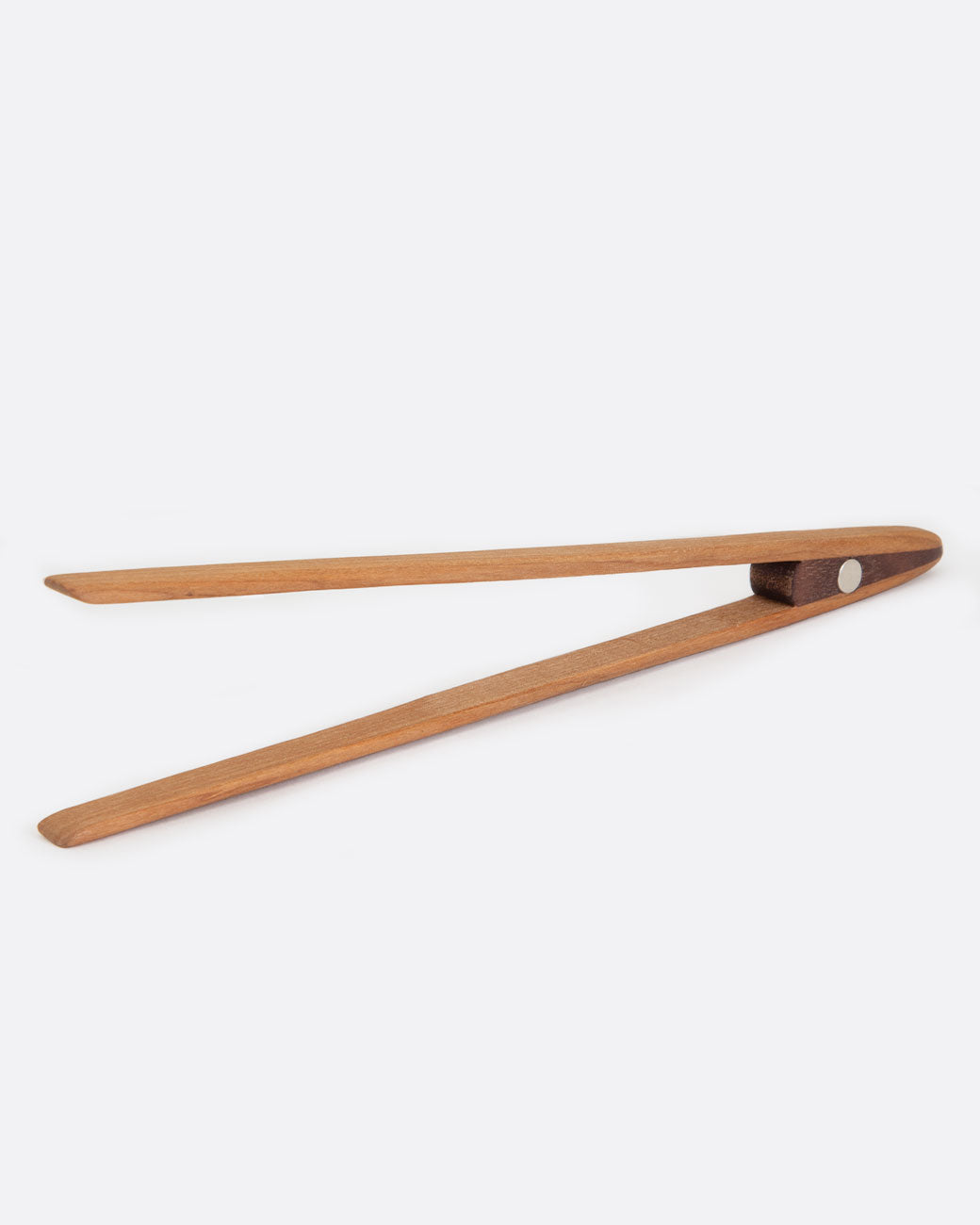 Cherry wood magnetic toaster tongs.