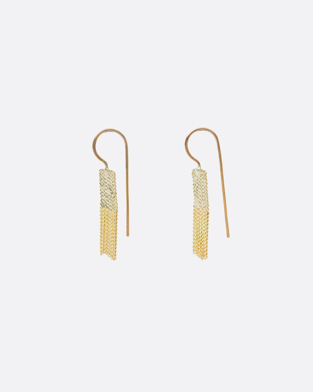yellow gold rectangle chain earrings with hooks from the side