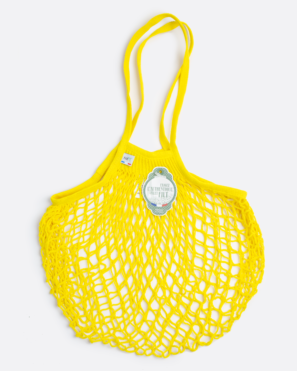 yellow crochet market bag from above